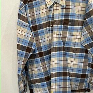 Men's Blue and Brown Plaid Casual Shirt